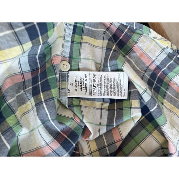 TWO Gap Boys XL 14 Short Sleeve Button Up Shirts Plaid Cotton Blue Green - Picture 5 of 6
